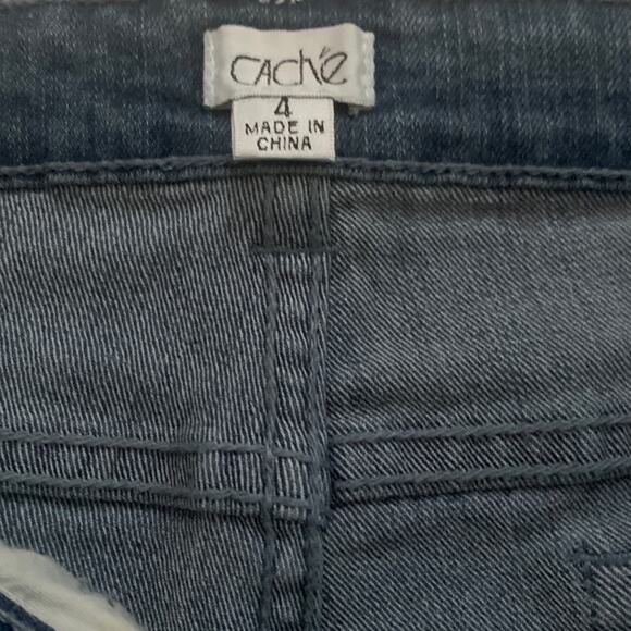 Cache Shorts Blue Denim Brushed Silver Shimmer Knee Length Bermuda Shorts Size 4 - Picture 7 of 12